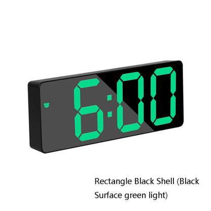 Mirror Bedside Alarm Clock Battery Plug-In Dual-Purpose LED Clock, Colour: Rectangle Black Shell (Black Surface green light) - Alarm Clocks by PMC Jewellery | Online Shopping South Africa | PMC Jewellery