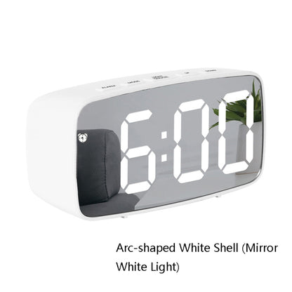 Mirror Bedside Alarm Clock Battery Plug-In Dual-Purpose LED Clock, Colour: Arc-shaped White Shell (Mirror White Light) - Alarm Clocks by PMC Jewellery | Online Shopping South Africa | PMC Jewellery