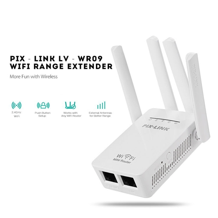 PIX-LINK LV-WR09 300Mbps WiFi Range Extender Repeater Mini Router(AU Plug) - Wireless Routers by PMC Jewellery | Online Shopping South Africa | PMC Jewellery