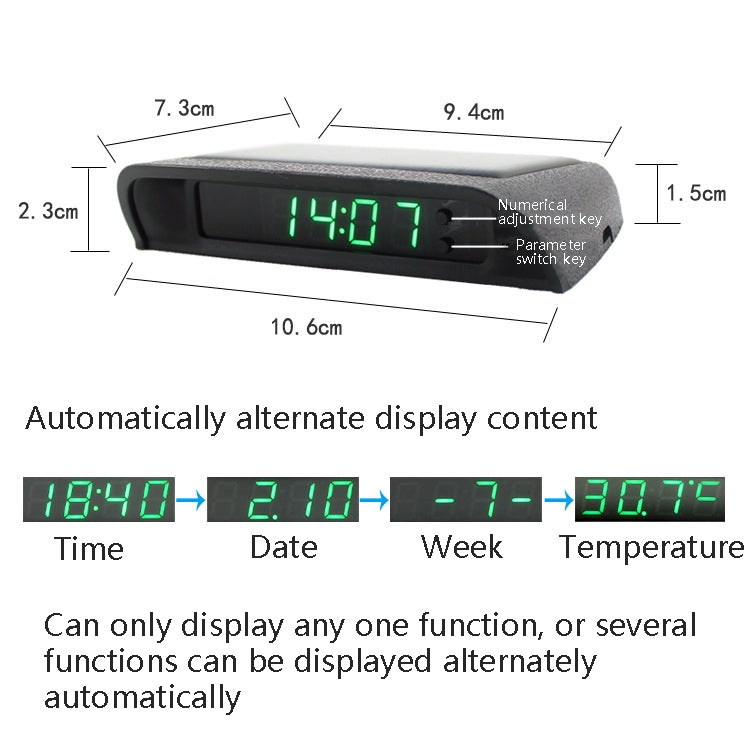 Solar Night Light Car Clock Automotive Electronic Clock Temperature Time+Date+Week+Temperature(White Light) - Clocks & Car Meters by PMC TechLife | Online Shopping South Africa | PMC TechLife | Buy Now Pay Later Mobicred