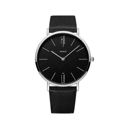 YAZOLE 506 Simple Large Scale Dial Men Business Quartz Watch(Silver Shell Black Tray Black Belt) - Leather Strap Watches by YAZOLE | Online Shopping South Africa | PMC Jewellery | Buy Now Pay Later Mobicred