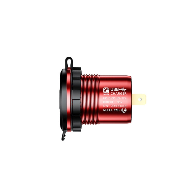 Aluminum Alloy Double QC3.0 Fast Charge With Button Switch Car USB Charger Waterproof Car Charger Specification: Red Shell Red Light With Terminal - DIY Modified Charger by PMC Jewellery | Online Shopping South Africa | PMC Jewellery