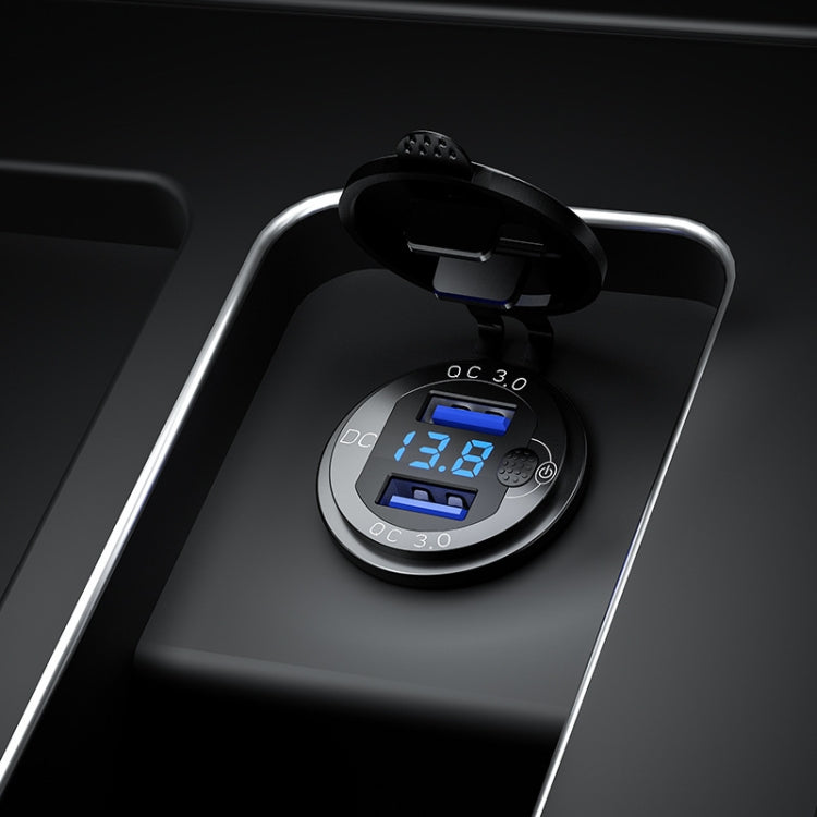 Aluminum Alloy Double QC3.0 Fast Charge With Button Switch Car USB Charger Waterproof Car Charger Specification: Golden Shell Green Light With Terminal - DIY Modified Charger by PMC TechLife | Online Shopping South Africa | PMC TechLife | Buy Now Pay Later Mobicred