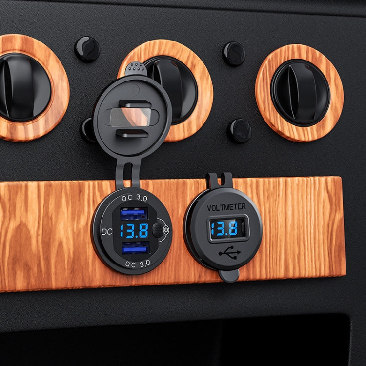 Aluminum Alloy Double QC3.0 Fast Charge With Button Switch Car USB Charger Waterproof Car Charger Specification: Golden Shell Green Light With Terminal - DIY Modified Charger by PMC TechLife | Online Shopping South Africa | PMC TechLife | Buy Now Pay Later Mobicred