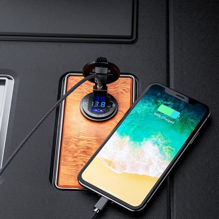 Aluminum Alloy Double QC3.0 Fast Charge With Button Switch Car USB Charger Waterproof Car Charger Specification: Golden Shell Green Light With Terminal - DIY Modified Charger by PMC TechLife | Online Shopping South Africa | PMC TechLife | Buy Now Pay Later Mobicred