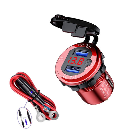 Aluminum Alloy Double QC3.0 Fast Charge With Button Switch Car USB Charger Waterproof Car Charger Specification: Red Shell Red Light With 60cm Line - DIY Modified Charger by PMC Jewellery | Online Shopping South Africa | PMC Jewellery