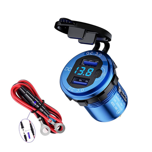 Aluminum Alloy Double QC3.0 Fast Charge With Button Switch Car USB Charger Waterproof Car Charger Specification: lue Shell Blue Light With 60cm Line - DIY Modified Charger by PMC Jewellery | Online Shopping South Africa | PMC Jewellery