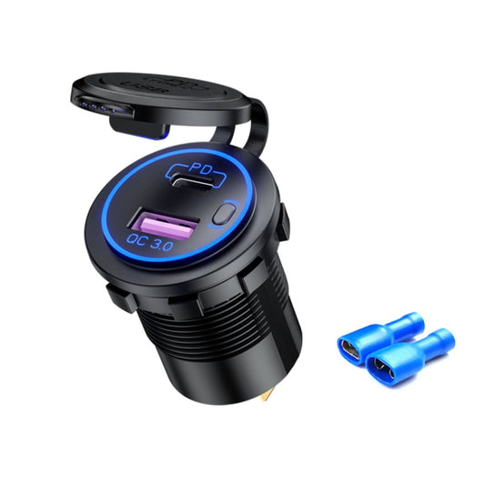 Car Motorcycle Ship Modified USB Charger Waterproof PD + QC3.0 Fast Charge, Model: Blue Light With Terminal - DIY Modified Charger by PMC Jewellery | Online Shopping South Africa | PMC Jewellery