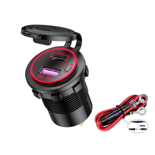 Car Motorcycle Ship Modified USB Charger Waterproof PD + QC3.0 Fast Charge, Model: Red Light With 60cm Line - DIY Modified Charger by PMC Jewellery | Online Shopping South Africa | PMC Jewellery