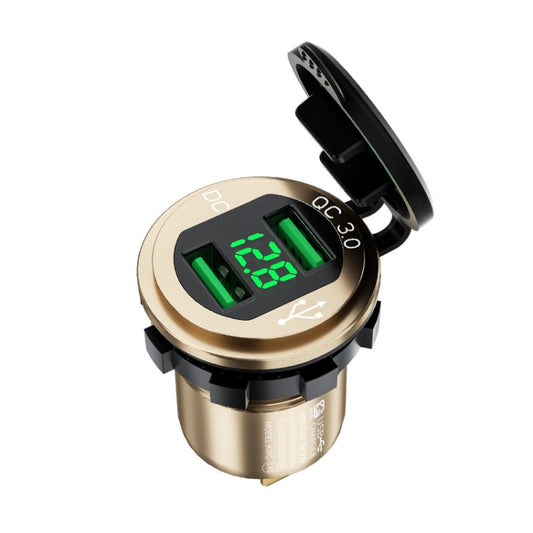 Car Motorcycle Modified USB Charger QC3.0 Metal Waterproof Fast Charge(Golden Shell Green Light) - DIY Modified Charger by PMC Jewellery | Online Shopping South Africa | PMC Jewellery