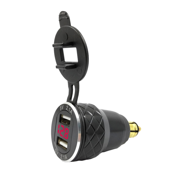 Car Motorcycle USB Charger Metal With Voltage Display Car Charger EU Plug(Black Red Display) - DIY Modified Charger by PMC Jewellery | Online Shopping South Africa | PMC Jewellery