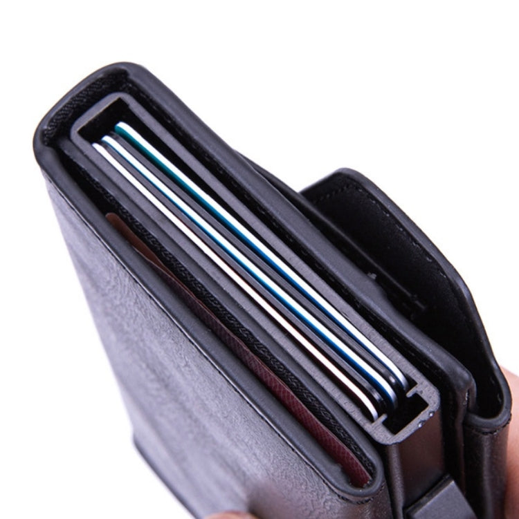 Anti-Theft Aluminum Alloy Coin Purse RFID Anti-Degaussing Automatic Pop-Up PU Bank Card Bag(Carbon Fiber Black) - Antimagnetic RFID Package by PMC Jewellery | Online Shopping South Africa | PMC Jewellery