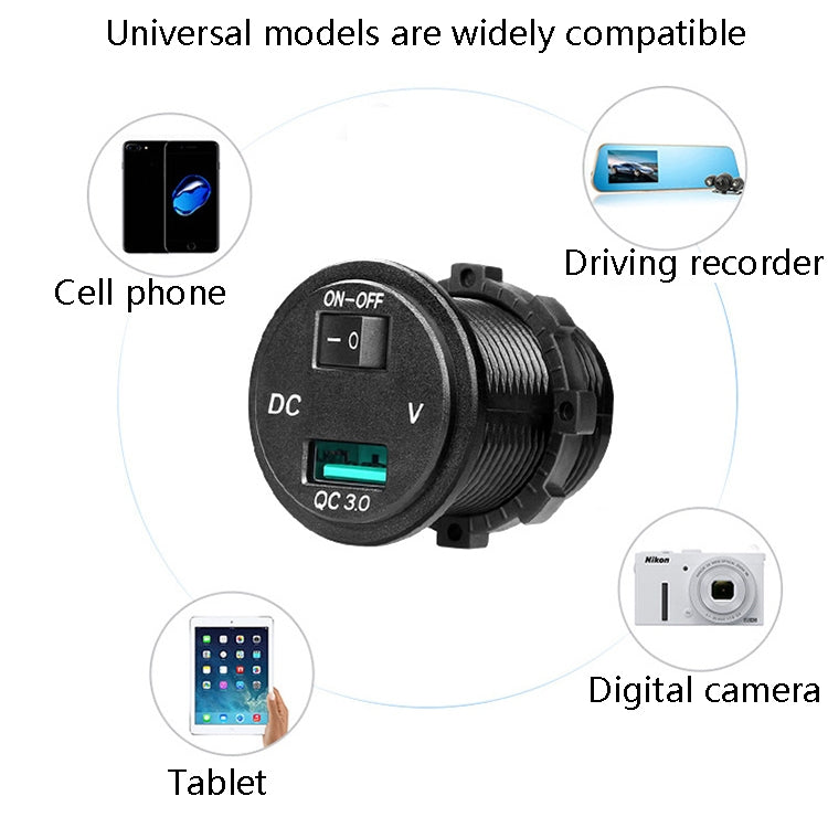 Car Motorcycle Modified USB Charger With Switch 12-24V Fast Charge(Blue Light) - DIY Modified Charger by PMC Jewellery | Online Shopping South Africa | PMC Jewellery