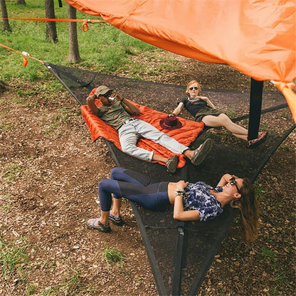 2.8m Family Outdoor Portable Aerial Tent Multi-person Camping Triangle Hammock(Black) - Hammocks by PMC Jewellery | Online Shopping South Africa | PMC Jewellery