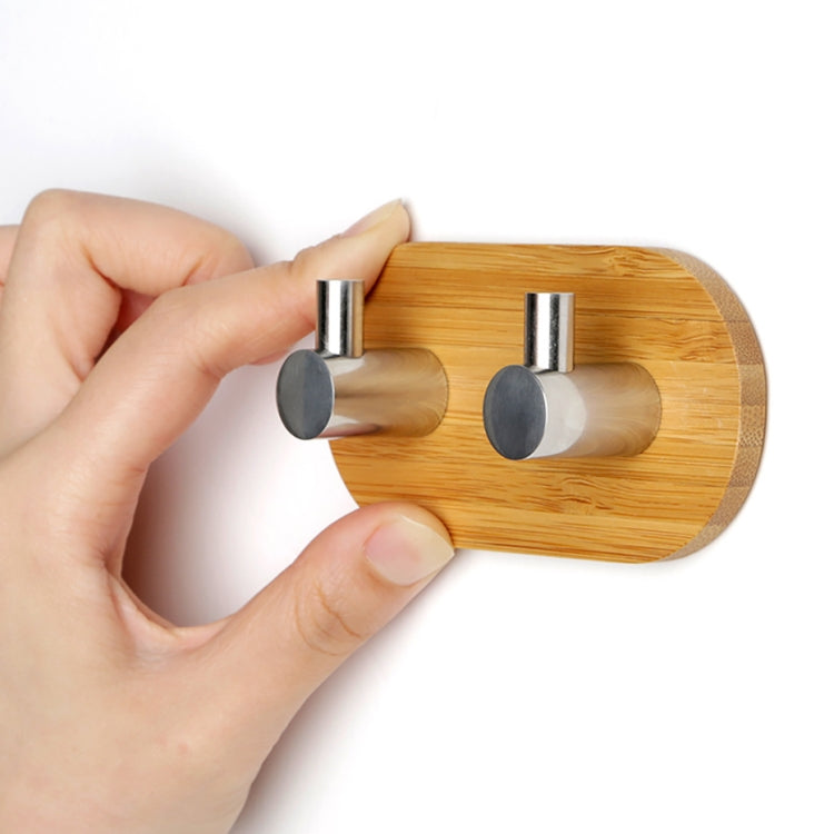 2 PCS Stainless Steel Bamboo Double Row Hook Kitchen Bathroom Door Adhesive Solid Wood Hook(Double Hook) - Shelf & Hooks by PMC TechLife | Online Shopping South Africa | PMC TechLife