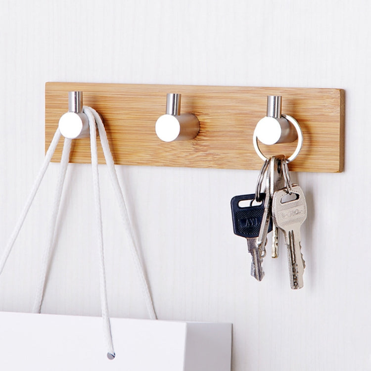 Stainless Steel Bamboo Wood Three Row Hook Kitchen Bathroom Door Adhesive Hook(Three Hook) - Shelf & Hooks by PMC TechLife | Online Shopping South Africa | PMC TechLife