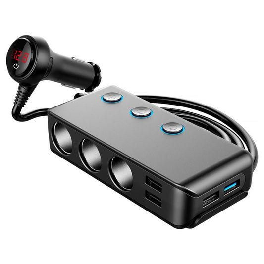 Car Cigarette Lighter Car Charger 3USB Port +1 QC3.0 + 3 Cigarette Lighter Ports + Back Clip Design + LED Display(HC67A) - Car Charger by PMC Jewellery | Online Shopping South Africa | PMC Jewellery