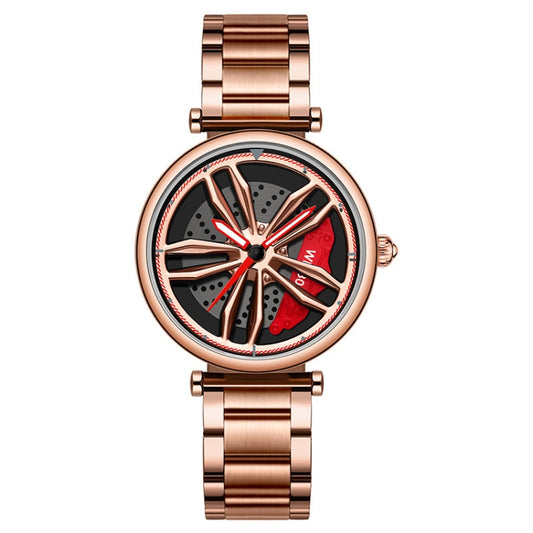 SANDA P1074 Cool Couple Steel Band Quartz Watch Wheel Series Dial Ladies Watch(Rose Gold) - Metal Strap Watches by SANDA | Online Shopping South Africa | PMC Jewellery | Buy Now Pay Later Mobicred