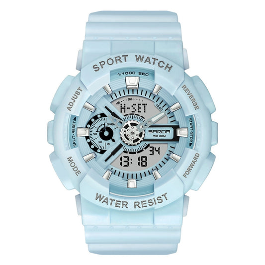 SANDA Outdoor Leisure Waterproof Multifunctional Luminous Electronic Watch(Sand Haze Blue Men) - Silicone Strap Watches by SANDA | Online Shopping South Africa | PMC Jewellery | Buy Now Pay Later Mobicred