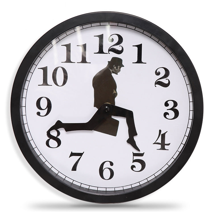 Walking Clock Businessman Briefcase Glass Wall Clock Personality Clock Decoration Round Clock(White) - Wall Clock by PMC Jewellery | Online Shopping South Africa | PMC Jewellery