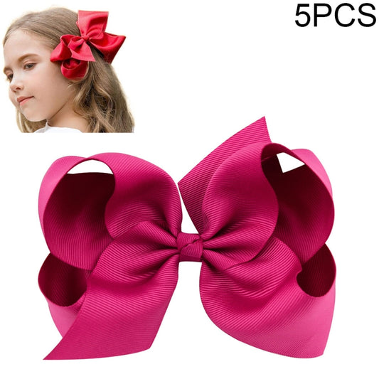 5 PCS 6 Inch Colorful Kids Girls Big Solid Ribbon Hair Bow Clips(30) - Head Bands by PMC Jewellery | Online Shopping South Africa | PMC Jewellery