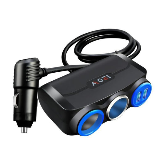 Car Cigarette Lighter Multi-Function Mobile Phone Charging USB Car Charge 12/24V Adapter Plug(Black Blue) - Car Charger by PMC Jewellery | Online Shopping South Africa | PMC Jewellery