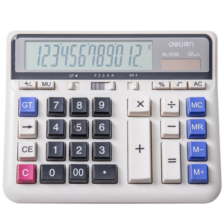 Deli 2135 Computer Keyboard Calculator Big Button Bank Office Finance Accounting Solar Calculator(White) - free shipping - PMC TechLife - Order now!