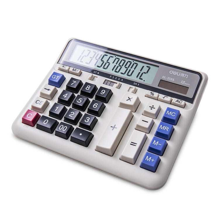 Deli 2135 Computer Keyboard Calculator Big Button Bank Office Finance Accounting Solar Calculator(White) - free shipping - PMC TechLife - Order now!