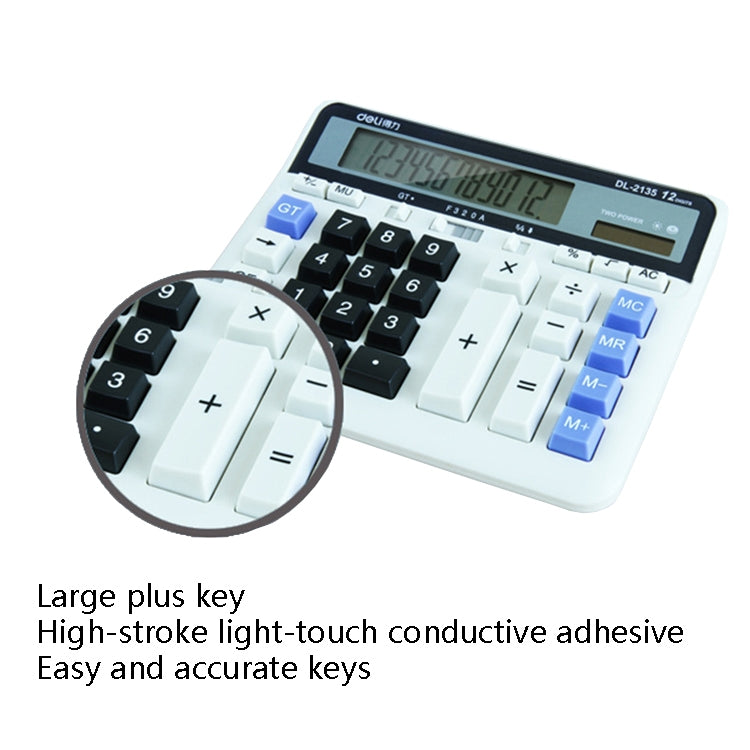 Deli 2135 Computer Keyboard Calculator Big Button Bank Office Finance Accounting Solar Calculator(White) - free shipping - PMC TechLife - Order now!