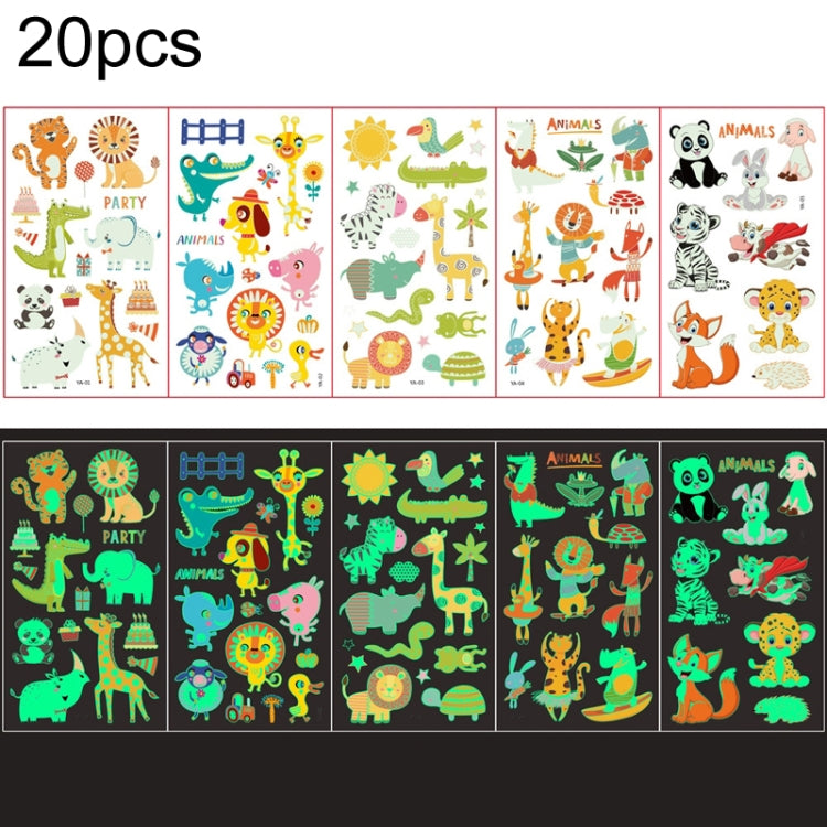 20 PCS Y01-05 Kids Cartoon Luminous Tattoo Sticker Waterproof And Sweat Proof Party Activity Face Sticker(Animal) - Sticker by PMC Jewellery | Online Shopping South Africa | PMC Jewellery