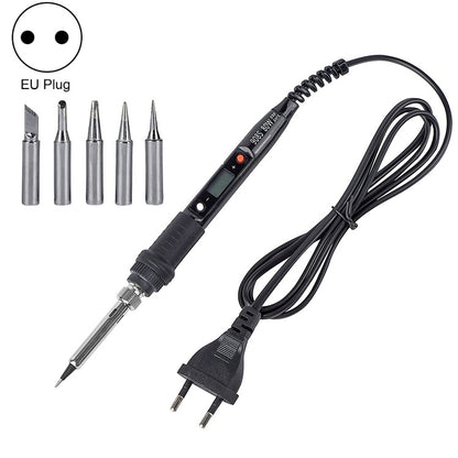 Metallic LCD Temperature Regulating Soldering Iron And Soldering Iron Tip Set Electric Soldering Iron Welding Tool(220V EU Plug Silver Head  Black) - Soldering Iron Set by PMC Jewellery | Online Shopping South Africa | PMC Jewellery