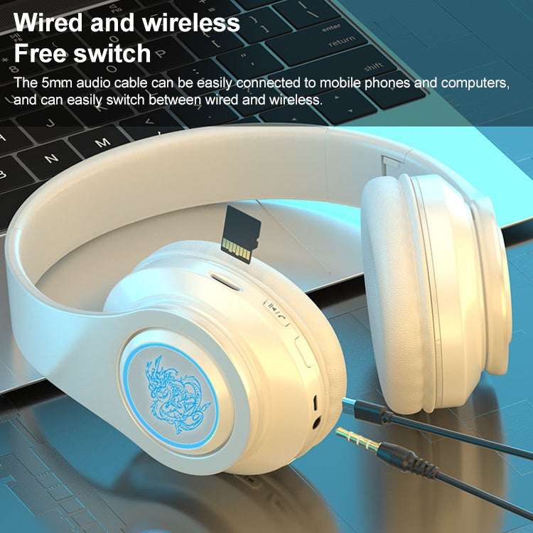 B39 Wireless Bluetooth Headset Subwoofer With Breathing Light Support TF Card(White) - Headset & Headphone by PMC TechLife | Online Shopping South Africa | PMC TechLife | Buy Now Pay Later Mobicred