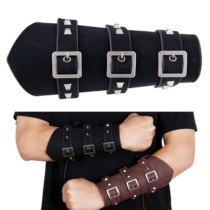 P01994 Men Leather Bracer Personality Punk Riding Arm Guard(Black) - Sports Safety by PMC Jewellery | Online Shopping South Africa | PMC Jewellery