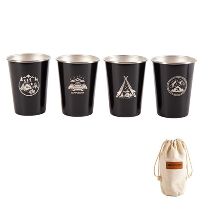 4 PCS / Set Outdoor Picnic Stainless Steel Cup With Storage Bag (Black) - Cookwares & Tablewares by PMC Jewellery | Online Shopping South Africa | PMC Jewellery