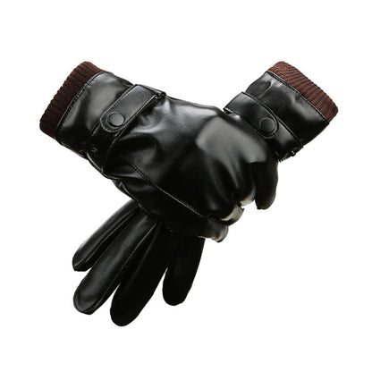 Men Autumn Winter Windproof Warm Plush Lining PU Riding Gloves, Size: Free Size(Black) - Cycling Gloves by PMC Jewellery | Online Shopping South Africa | PMC Jewellery