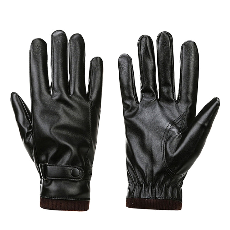 Men Autumn Winter Windproof Warm Plush Lining PU Riding Gloves, Size: Free Size(Black) - Cycling Gloves by PMC TechLife | Online Shopping South Africa | PMC TechLife
