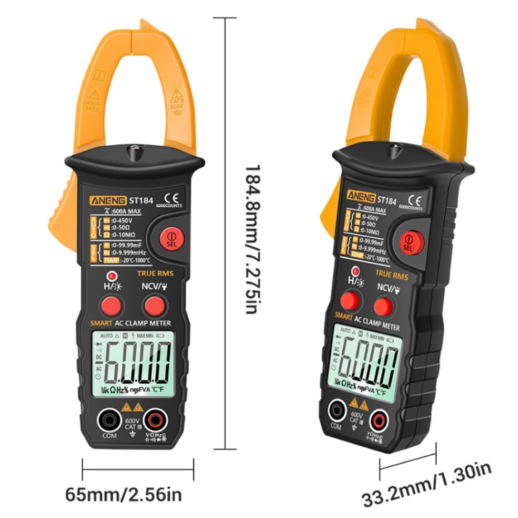 ANENG ST184 Automatically Identify Clamp-On Smart Digital Multimeter(Yellow) - Digital Multimeter by ANENG | Online Shopping South Africa | PMC Jewellery | Buy Now Pay Later Mobicred