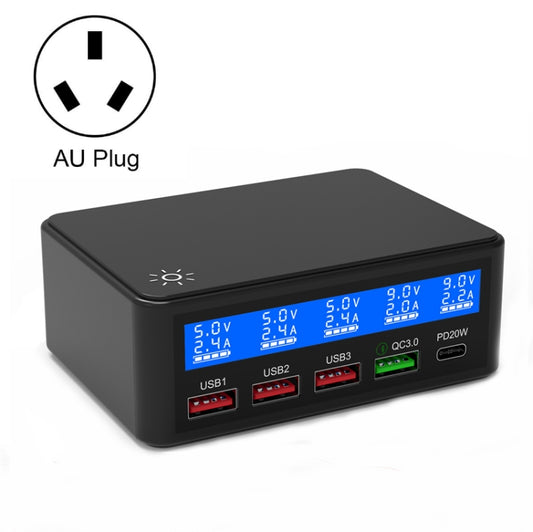 618 QC3.0 + PD20W + 3 x USB Ports Charger with Smart LCD Display, AU Plug (Black) - Multifunction Charger by PMC Jewellery | Online Shopping South Africa | PMC Jewellery