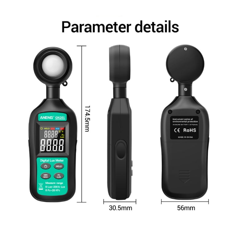 ANENG GN-201 High Precision Handheld Light Meter - Light & Sound Meter by ANENG | Online Shopping South Africa | PMC Jewellery | Buy Now Pay Later Mobicred