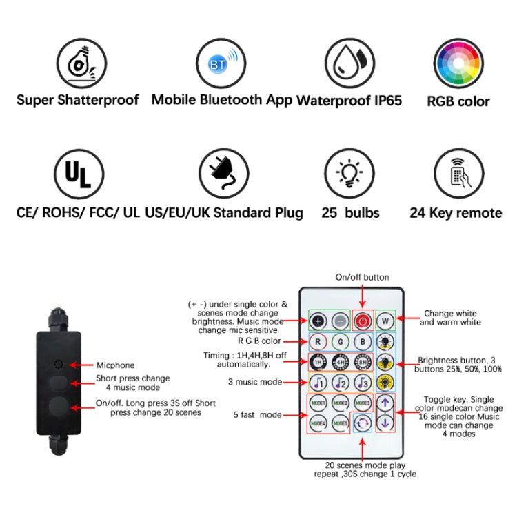 G40 Bulb Bluetooth Smart RGB String Lights Outdoor Decoration, Spec: 5m 25 LEDs-Solar Power - Holiday Lights by PMC Jewellery | Online Shopping South Africa | PMC Jewellery