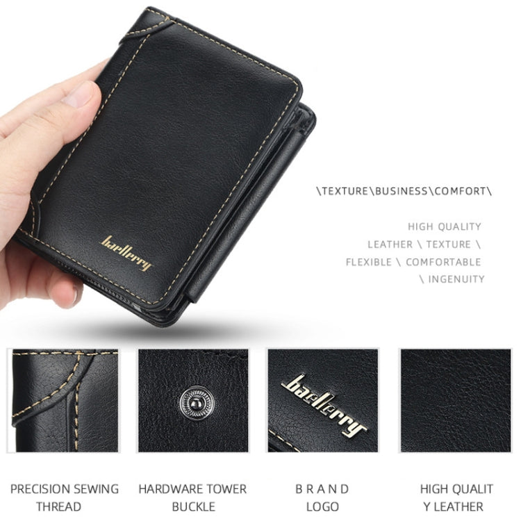 Baellerry D9159 Men Short Tri-Fold Zip Coin Purse Thin Card Holder(Coffee) - Wallets by Baellerry | Online Shopping South Africa | PMC Jewellery | Buy Now Pay Later Mobicred