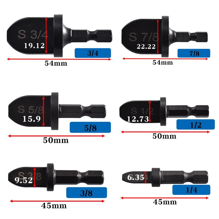 6 PCS / Set Straight Pipe Metal Reamer Hex Shank Electric Expander - Pipes & Fittings by PMC Jewellery | Online Shopping South Africa | PMC Jewellery