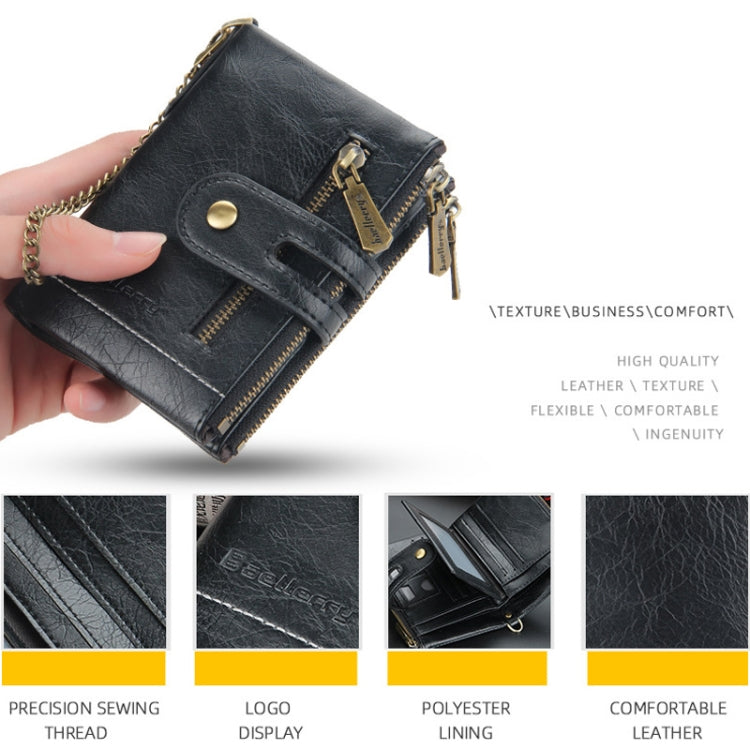 Baellerry  Short Wallet Double Zipper Tri-Fold Wallet For Men(Black) - Wallets by Baellerry | Online Shopping South Africa | PMC TechLife | Buy Now Pay Later Mobicred