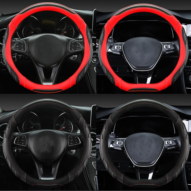 Leather Carbon Fiber Stitching Car Steering Wheel Set, Diameter: 38cm(Black D Shape) - Steering Wheel Accessories by PMC TechLife | Online Shopping South Africa | PMC TechLife
