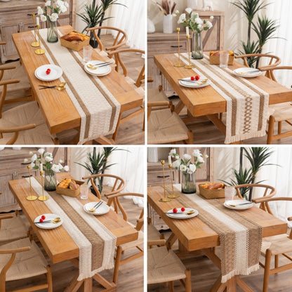 Cotton and Linen Woven Colorblock Tassel Striped Rhombus Table Runner, Size: 30x50cm(2 Hemp + Diamond Lattice) - Tablecloths & Table Mats by PMC Jewellery | Online Shopping South Africa | PMC Jewellery