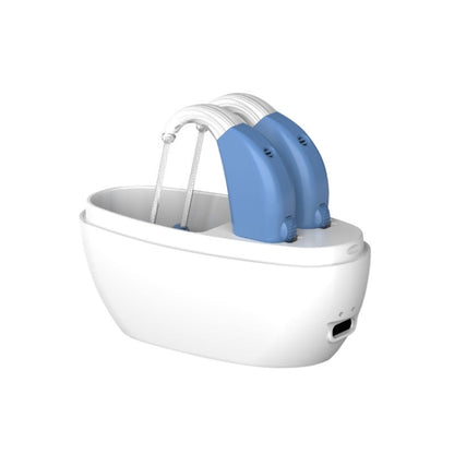 Elderly Use Can Charge Sound Amplifier Hearing Aid, Specification: EU Plug(Blue Double Machine+White Charging Bin) - Hearing Aids by PMC Jewellery | Online Shopping South Africa | PMC Jewellery