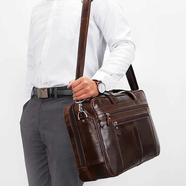 Men Retro Oil Wax Leather Handbag 17 Inch Computer Bag Shoulder Diagonal Briefcase(Brown) - free shipping - PMC TechLife - Order now!
