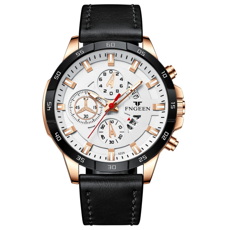 FNGEEN 5225 Multifunctional Waterproof Quartz Watch, Color: Black Leather Rose Shell White Surface - Alloy Watches by FNGEEN | Online Shopping South Africa | PMC Jewellery | Buy Now Pay Later Mobicred