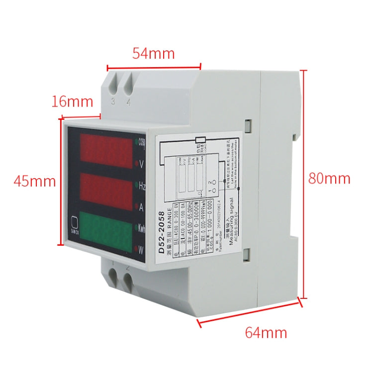 D52-2058 Wattmeter Din rail Volt Current Meter, Specification: AC80-300V Built-in CT - Current & Voltage Tester by PMC Jewellery | Online Shopping South Africa | PMC Jewellery