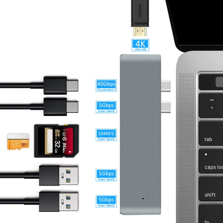 7 In 1 100W USB 3.1 To 20VPD+Card Reader Data+HUB+HDMI 4K Converter(Gray) - USB HUB by PMC Jewellery | Online Shopping South Africa | PMC Jewellery